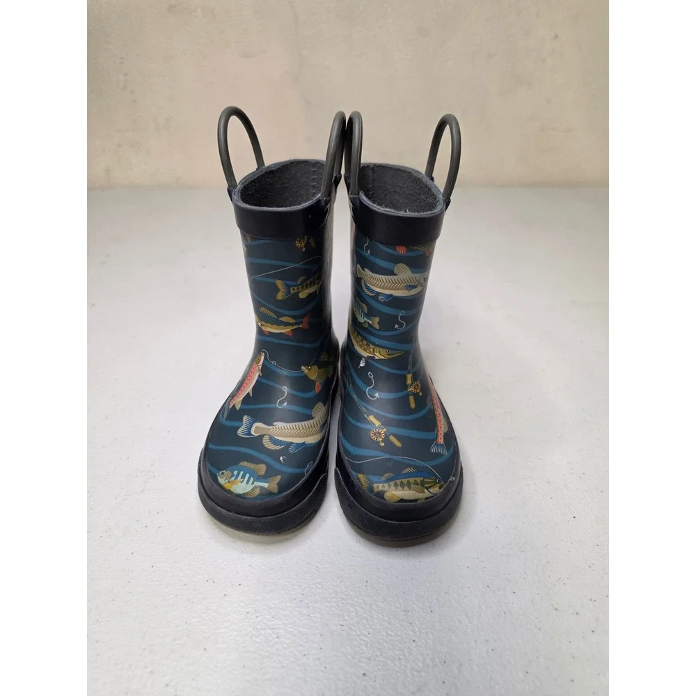 Western Chief Toddler Boys Fishing Print Rain Boots Navy Blue Size 7 Waterproof